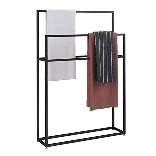 Wing Toallero de pie Negro Metal Toalleros repisa para baño con 2 Barras, Elegante baño toallero en Estilo Moderno, H 110cm,65×20×110cm(L×W×H)