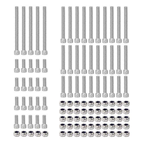 WJUAN 110 Piezas Juego de Tornillos M5, Tornillos y Tuercas de Acero Inoxidable 304, Contiene 55 Tornillos Allen de 10/20 /30/40 /55 mm y 55 Tuercas, Pernos para Piezas Mecánicas WJUAN 110 Piezas Juego de Tornillos M5, Tornillos y Tuercas de Acero Inoxidable 304, Contiene 55 Tornillos Allen de 10/20 /30/40 /55 mm y 55 Tuercas, Pernos para Piezas Mecánicas