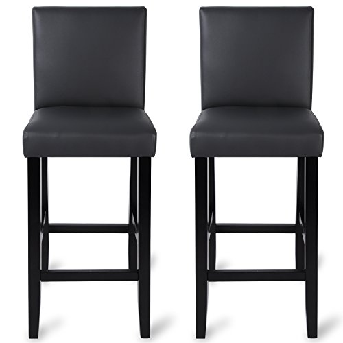 WOLTU 2xTaburete de Bar Silla con Respaldo Madera Maciza Piel sintética Taburete Alto Asiento Acolchado Grueso Gris BH21gr-2 WOLTU 2xTaburete de Bar Silla con Respaldo Madera Maciza Piel sintética Taburete Alto Asiento Acolchado Grueso Gris BH21gr-2