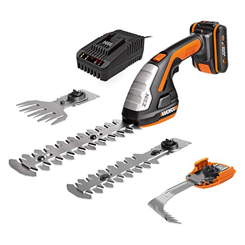 WORX WG801E.5 - Cortasetos con batería (20 cm, 12 cm, cuchilla de hierba de 10 cm, cuchillo de hierba de 10 cm, bolsa de transporte, 1 hora) Cargador rápido (18 V)