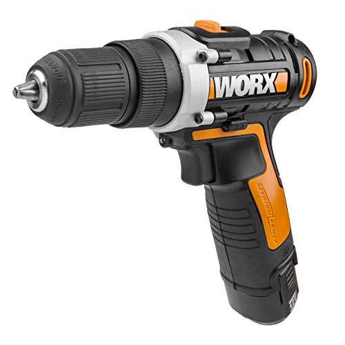 WORX WX128 Atornillador inalámbrico 12 V – 25 Nm, 2 velocidades y luz LED – Juego de taladro inalámbrico para taladrar y atornillar – con batería de iones de litio y cargador y maletín