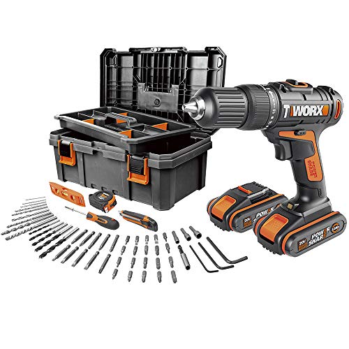 Worx WX371.5 - Taladro Percutor 20V (2 baterías de 2Ah + caja con 55 Herramientas)