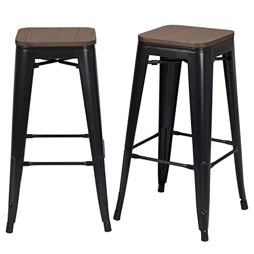 Yaheetech 2 Piezas Taburetes Altos de Bar Cocina Cafetería Industrial Vintage en Madera y Hierro Diseño Apilable Negro 76 cm Yaheetech 2 Piezas Taburetes Altos de Bar Cocina Cafetería Industrial Vintage en Madera y Hierro Diseño Apilable Negro 76 cm