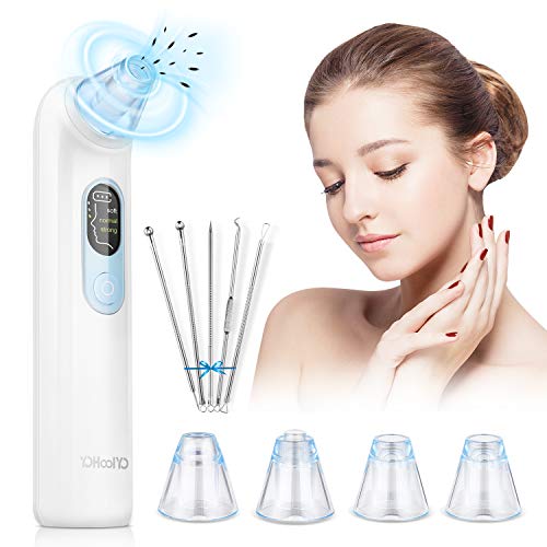 YOHOOLYO Limpiador de Poros Extractor de Puntos Negros Limpiador Facial Succionador de Puntos Negros con Pantalla LED 4 Cabezales y 3 Modos YOHOOLYO Limpiador de Poros Extractor de Puntos Negros Limpiador Facial Succionador de Puntos Negros con Pantalla LED 4 Cabezales y 3 Modos