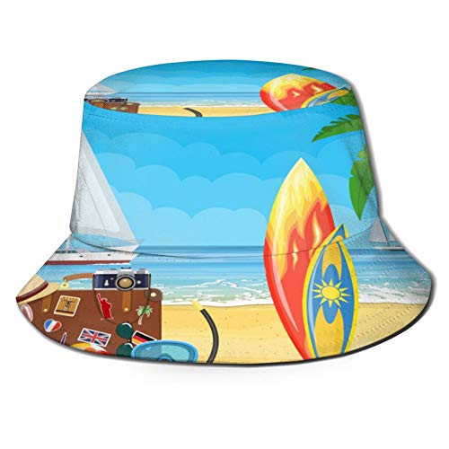 Yoliveya Sombrero de Pesca,Maleta de Viaje Antigua Vintage en el paraíso,Senderismo para Hombres y Mujeres al Aire Libre Sombrero de Cubo Sombrero para el Sol