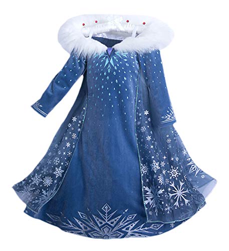YOSICIL Niñas Vestido de Frozen Elsa Disfraz de Princesa Elsa con Capa Vestido Largo Traje de Fiesta Costume Princesa Disfraz Ceremonia de Fiesta Halloween Navidad 3-9 años