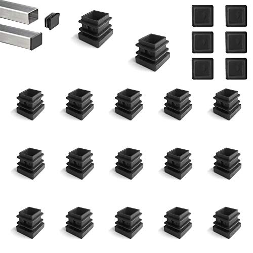 YouU 20 piezas Tapón de plástico cuadrado negro para muebles, silla, patas, pies, tapa, insertos de tubo, tapa final (15x15mm / 0.59''x0.59 ''), negro
