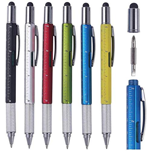 12 bolígrafos Tech Tool, 6 en 1, juego de bolígrafos multiherramientas con destornillador, regla, indicador de nivel, lápiz táctil para pantalla táctil y bolígrafo (12 piezas)
