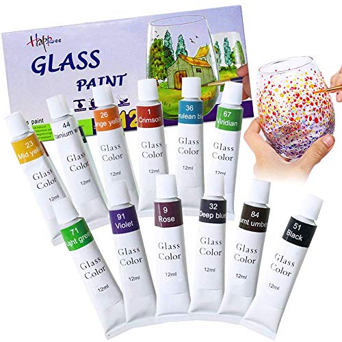 12 colores Pintura de vidrio No tóxico Transparente Vidrios de pintura Suministros para vidrio Porcelana Ventana Botella de vino Colores vibrantes Pintura(12 x 12 ml)