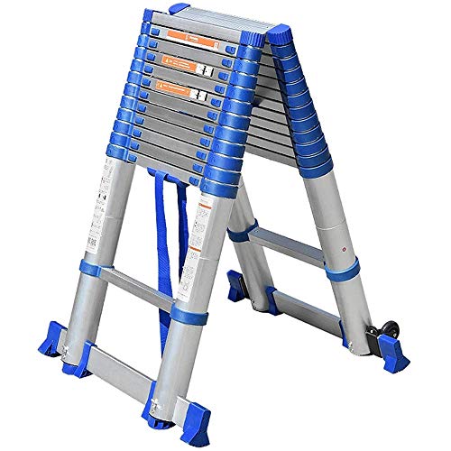 1.45m-3.85m Una escalera de trabajo de tipo, escalera telescópica de aleación de aleación de aluminio portátil, puede ampliar escaleras de ático multiusos, 150 kg de peso de cojinetes,3.85m
