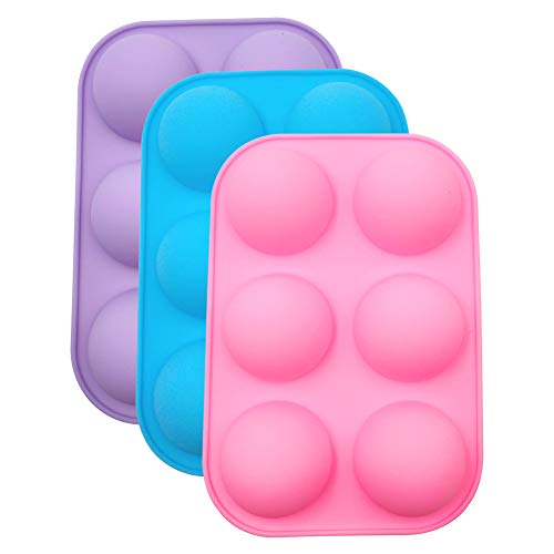 3 Packs Silicone Cake Mould 6 Cavity Semi Sphere Baking Mold, Silicone Cake Mould, Medium Semi Sphere Silicone Mold for Making Chocolate Cake Jelly Dome Mousse (Pink,Blue&Purple)
