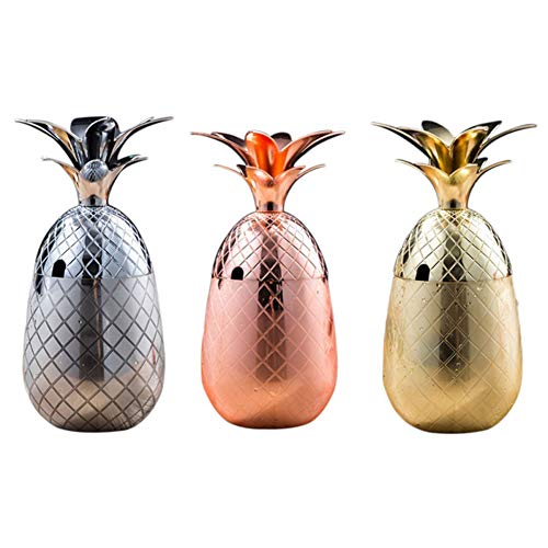 3 piezas de vasos de cóctel, tazas de cerveza de acero inoxidable de 500 ml para hombres y mujeres de barman, vasos con forma de piña para martini, champán, sidra, 20 cm de alto, regalo de calidad