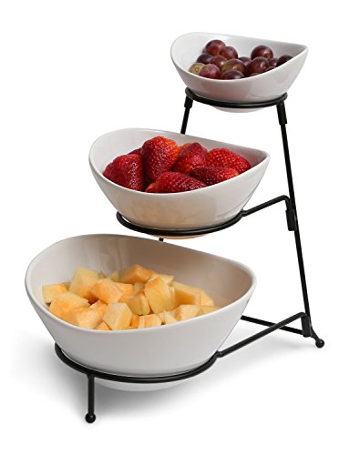 3 Tiered Chip and Dip Set with Metal Rack, Three Tier Dessert and Snack Server by The Gibson