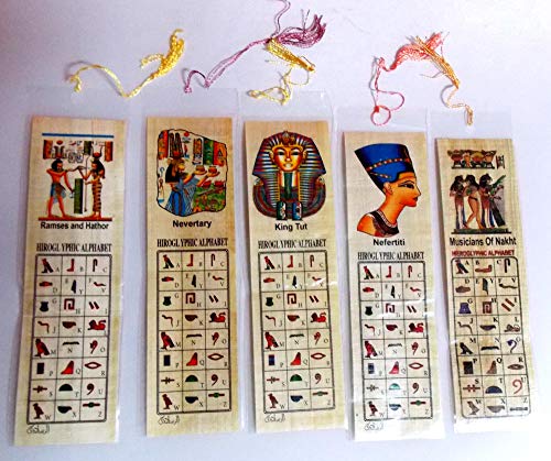 5 Papiros egipcios punto libro B, hecho a mano de Egipto, 20cmX 5cm, viene con funda de plástico, Pack 5U, papiro egipcio original