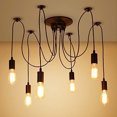 6 luces 1.8M araña industrial Luz de loft Araña cableada Rústica Vintage Loft Lámpara de techo de araña industrial
