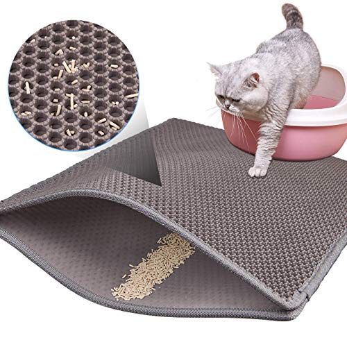 Aerb Alfombra para Gatos,Estera Arena Gatos 76x61cm Doble Capa Impermeable Alta Elástico EVA Adecuado para Arenero Gatos Autolimpiable Arenero Gatos Cubierto, Fácil de Limpiar（Gris）