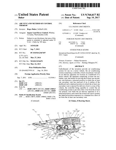 Air vent and method of control thereof: United States Patent9764617 (English Edition)