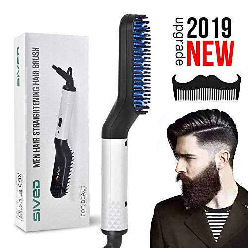 Alisador de barba para hombres - Cepillo alisador rápido de cabello eléctrico Peine multifuncional para rizador de cabello