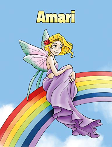 Amari: Personalized Composition Notebook – Wide Ruled (Lined) Journal. Rainbow Fairy Cartoon Cover. For Grade Students, Elementary, Primary, Middle School, Writing and Journaling