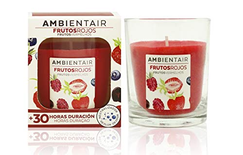 Ambientair. Vela aromática Frutos Rojos. Vela perfumada con Cera Vegetal y Perfume Natural. Duración Estimada de 30 Horas. Disfruta de la aromaterapia en tu casa con Esta Vela en Vaso de Cristal Ambientair. Vela aromática Frutos Rojos. Vela perfumada con Cera Vegetal y Perfume Natural. Duración Estimada de 30 Horas. Disfruta de la aromaterapia en tu casa con Esta Vela en Vaso de Cristal