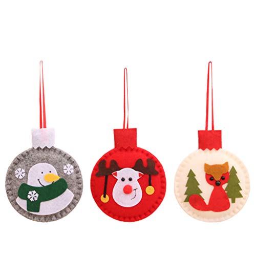 Amosfun - 3 bolas de Navidad de tela, redondas, para colgar, diseño de muñeco de nieve, reno y zorro, para vacaciones, chimenea, pared, ventana, decoración 12,5 x 10,5 cm