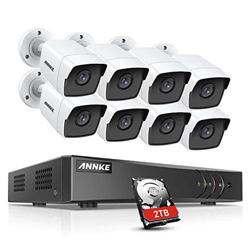 Annke Sistema de Vigilancia Ultra HD Vídeo 5MP Lite H.265 + DVR, 8CH+8 Cámaras Impermeables, IP67, 5 Mpx, Cámaras de Seguridad con 2TB Disco Duro(Visión Nocturna, Acceso Remoto, Detector Movimiento)