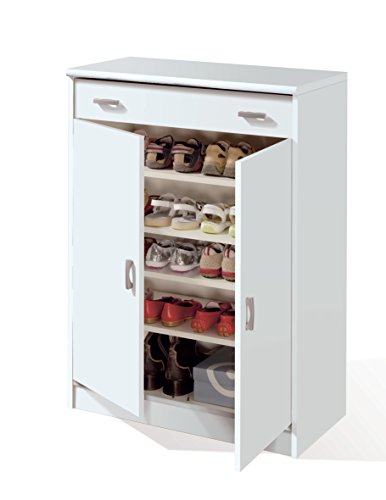 Armario Auxiliar Zapatero Multiusos Blanco Alto Brillo, estantes Regulables, cajón con guías metálicas y Tiradores Metalizados para Almacenamiento. 101cm Alto x 75cm Ancho x 37cm Fondo Armario Auxiliar Zapatero Multiusos Blanco Alto Brillo, estantes Regulables, cajón con guías metálicas y Tiradores Metalizados para Almacenamiento. 101cm Alto x 75cm Ancho x 37cm Fondo