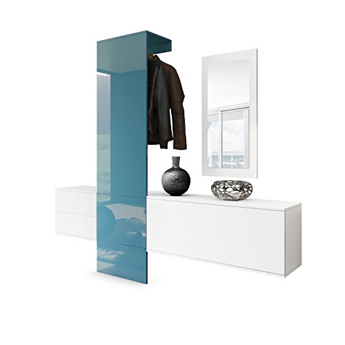Armario de Pared Carlton Set 1, Cuerpo en Blanco Mate/Panel en petróleo de Alto Brillo Armario de Pared Carlton Set 1, Cuerpo en Blanco Mate/Panel en petróleo de Alto Brillo