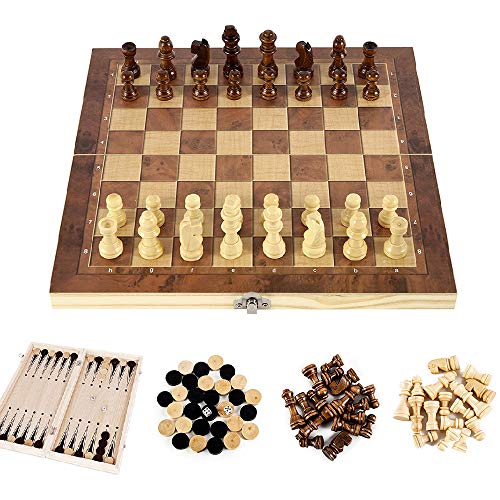ATopoler - Ajedrez de madera 3 en 1, plegable, tablero de ajedrez portátil para viajes, juego de mesa, juguetes educativos para adultos y niños