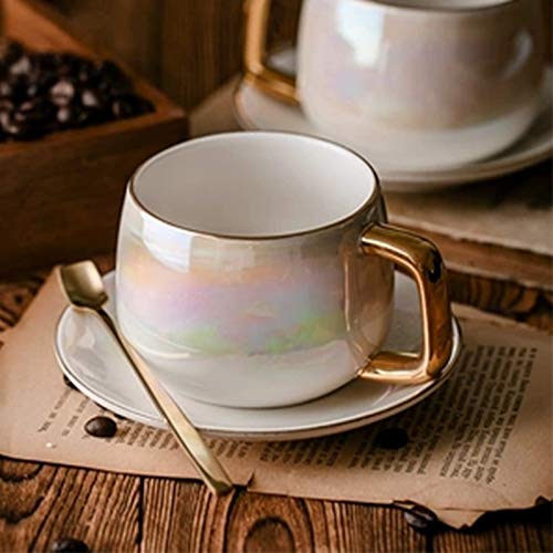 Aurora Pearl Glaze Ceramic Evening Black Tazas y platillos de té con Cuchara Taza de café con Bandeja Porcelana Drinkware Se