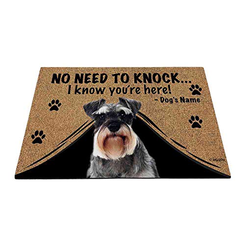 BAGEYOU Felpudo personalizado con nombre de perro con texto en inglés "My Love Dog" Schnauzer Welcome Floor Mat Not Need to Knock I Know You're Here 23.6" x 15.7"