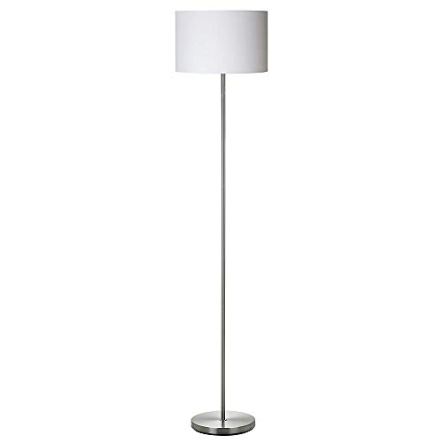 Bakaji Lámpara de pie de luz bombilla E27 máx. 60 W base redonda de metal cromado pantalla de tela diseño moderno encendido con pedal altura 160 cm (blanco)