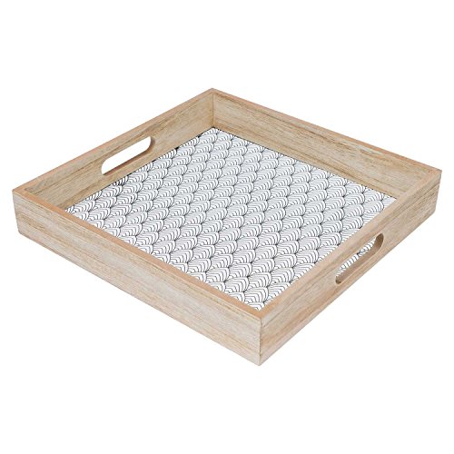 Bandeja Madera Servir MDF Chapado Pawlonia Color Blanco Negro Natural Cuadrada - Estilo Nórdico con Estampado Étnico Retro Vintage Modelo Oslo 30 * 30 * 5cm. Bandeja Madera Servir MDF Chapado Pawlonia Color Blanco Negro Natural Cuadrada - Estilo Nórdico con Estampado Étnico Retro Vintage Modelo Oslo 30 * 30 * 5cm.
