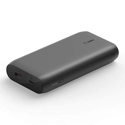 Belkin batería externa USB-C PD 20K, cargador rápido portátil con puertos USB-C y USB, power bank para MacBook, iPhone 12, 12 Pro, 12 Pro Max, 12 mini y modelos anteriores, negro