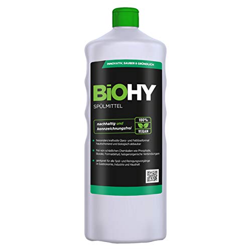 BiOHY Lavavajillas a mano (1 botella de 1 litro) | Libre de fosfatos | libre de químicos dañinos y biodegradables | Adecuado para la restauración, la industria y el hogar (Spülmittel)
