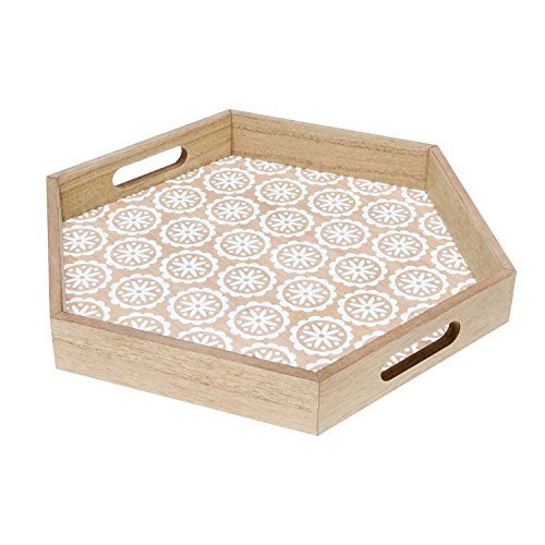 Black Velvet Studio Bandeja Madera Servir MDF Chapada Pawlonia Color Blanco Natural Hexagonal - Estilo Nórdico con Estampado Étnico Retro Vintage Modelo Agra 38 * 33 * 5cm. Black Velvet Studio Bandeja Madera Servir MDF Chapada Pawlonia Color Blanco Natural Hexagonal - Estilo Nórdico con Estampado Étnico Retro Vintage Modelo Agra 38 * 33 * 5cm.