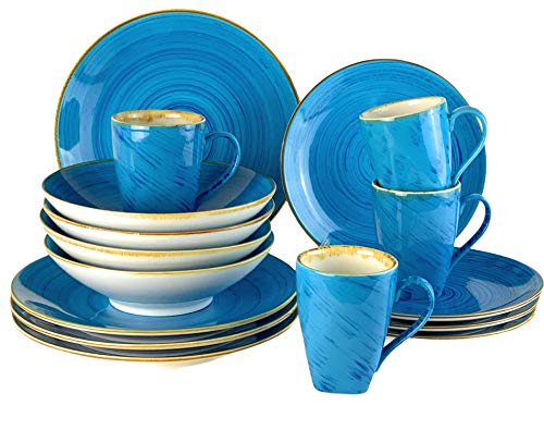 Blanca’s Feel Vajilla Completa Moderna Porcelana color azul de (16 piezas) para 4 personas, Platos Llano, Platos de Postre, Bowls Platos Hondo, Mug taza