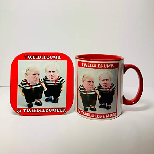 Boris Johnson and Donald Trump - Juego de taza y posavasos Boris Johnson and Donald Trump - Juego de taza y posavasos
