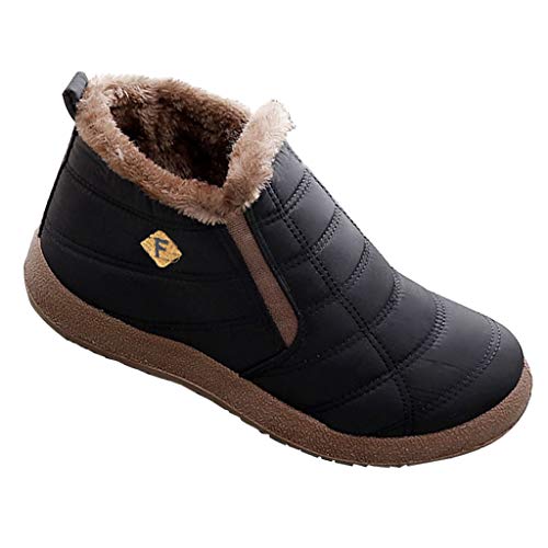 Botas para Mujer Hombre Botines Invierno Zapatos Planas Outdoor Antideslizante Zapatillas Piel Forradas Calientes,EU38=CN39,Negro