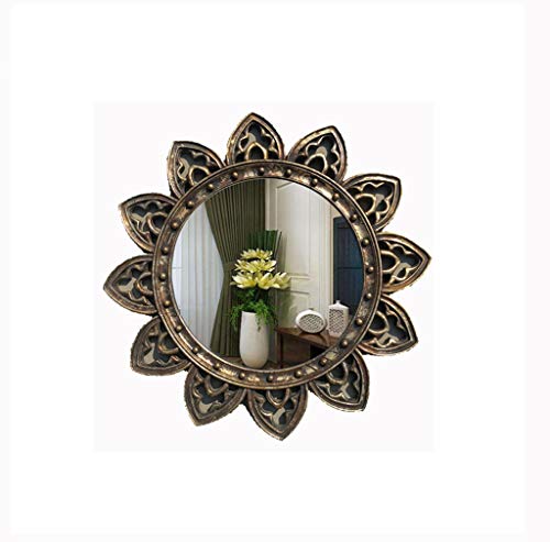 C-J-Xin Chica Pared del Dormitorio del Espejo, Urge Color del Metal Flor de Sun Espejo Decorativo Entrada Fondo de la Pared Colgante 50 * 50cm Espejo para maquillarse (Size : 50 * 50CM)