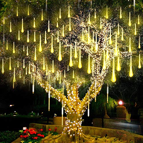 Cadena de Luces LED,SUAVER Impermeable luces de lluvia Meteoros solar 30cm 10 tubo 360LEDs Luces de jardín decorativas,Cadena para Fiesta de Boda de Decoración del árbol de Navidad (Cálida Blanco)