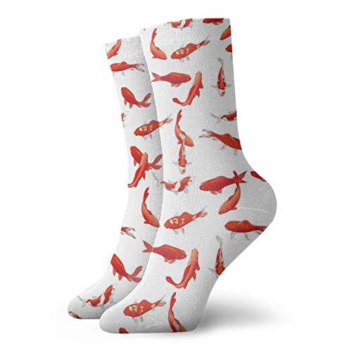 Calcetines suaves de longitud media pantorrilla, diseño gráfico japonés oriental exótico Koi Fish figura común carpa calma agua jardín, calcetines para mujeres y hombres mejores para correr