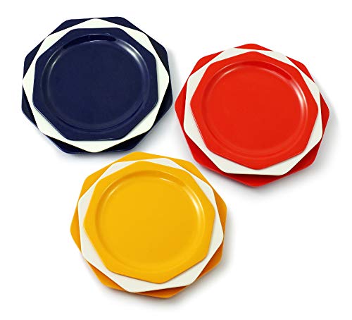 Cartaffini – Colección Bauhaus – 3 conjuntos de platos rojos, amarillos y azules - 9 platos octogonales: 3 platos llanos, 3 platos hondos y 3 platos de postre.