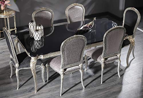 Casa Padrino Mesa de Comedor Barroco de Lujo Negro/Plata Antigua 222 x 107 x A. 79 cm - Mesa de Cocina de Madera Maciza Noble - Muebles de Comedor en Estilo Barroco Casa Padrino Mesa de Comedor Barroco de Lujo Negro/Plata Antigua 222 x 107 x A. 79 cm - Mesa de Cocina de Madera Maciza Noble - Muebles de Comedor en Estilo Barroco