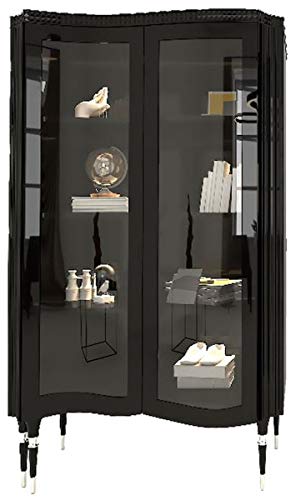 Casa Padrino Vitrina Art Déco de Lujo Negro/Plata - Vitrina de Madera Maciza Hecha a Mano con 2 Puertas de Vidrio - Muebles de Salón Art Déco