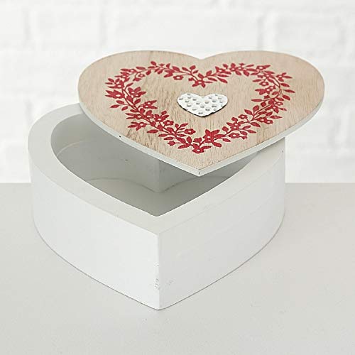 CasaJame Hogar Accesorios Adorno Joyero Caja de Madera en Forma de Corazón con Tapa Decorada Flores Rojas 16x16x6cm