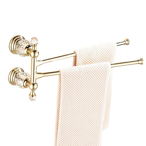 CASEWIND - Toallero de Barra Giratorio de 2 Toallas, Estructura de aleación para baño Acabado en Oro Pulido, Superficie sólida de Lujo Estilo montado en la Pared, Aleación, Dorado, Rotate 2 Towel Bar