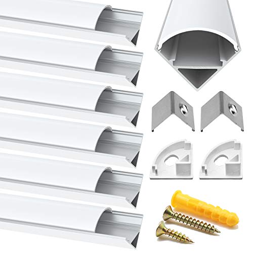 Chesbung Canales de aluminio led en forma de V, 6 unidades, 1 metro/3.3 pies, perfil de aluminio led con cubierta. Canales y difusores LED con tapas y clips de montaje