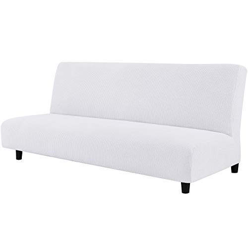 CHUN YI Funda de Sofá sin Brazo Cubierta de Sofá Cama Elástica Plegable sin Reposabrazos, Protector para Futón Couch Bench de 3 Plazas (Blanco)