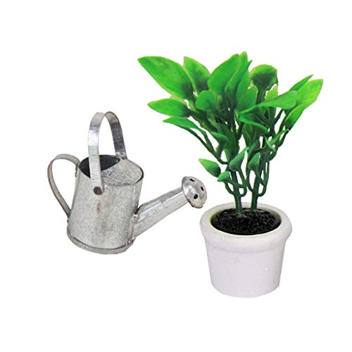 Cikuso Accesorio de Jardin Miniatura de casa de munecas 1/12 Planta Verde en vasija Blanco